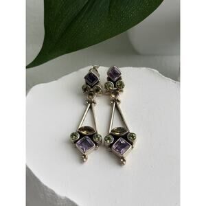 925 Sterling Silver Amethyst Peridot Citrine Earrings